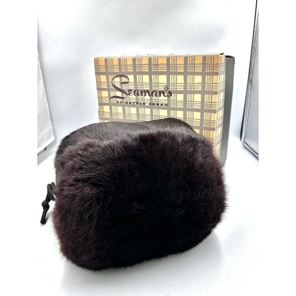 Vintage Black Brown Mink Satin Lined Hand Warmer Fur Muff 8